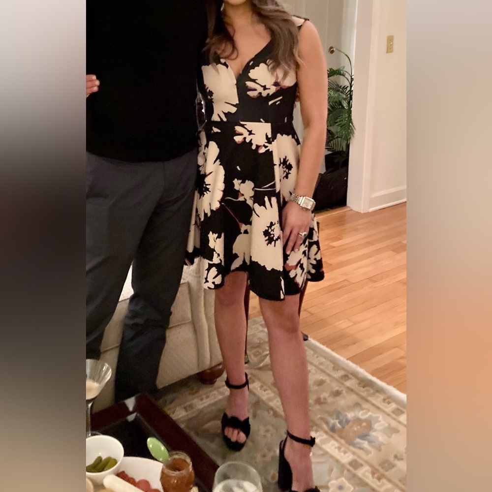 Anthropologie Black and Cream Floral Mini Dress